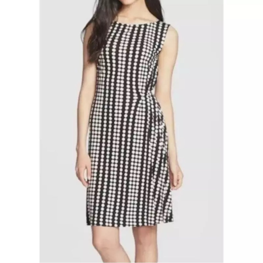 Tory Burch Black & Tan Zandi Polka Dot Print Sleeveless Midi‎ Dress Medium